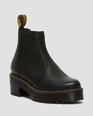 Black Women's Dr Martens Rometty Wyoming Leather Platform Chelsea Boots | CA 129FDN